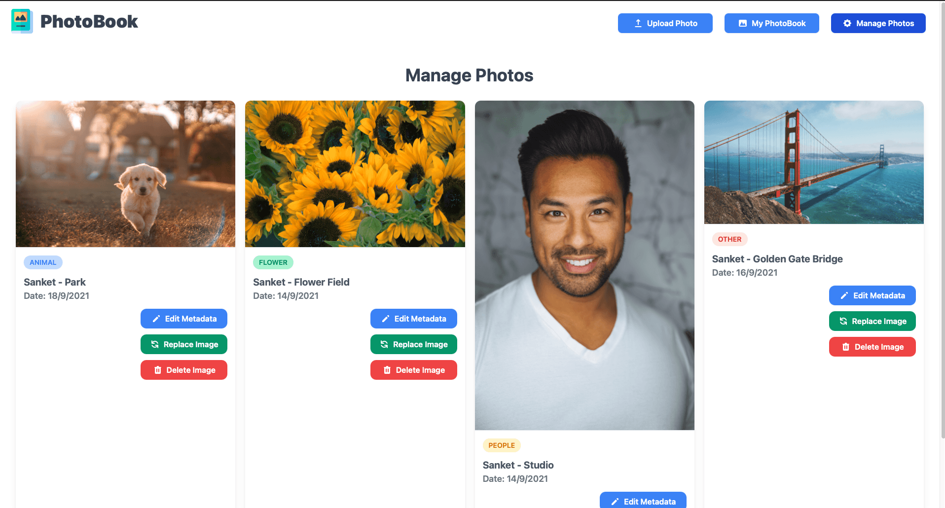 Manage Photos Page