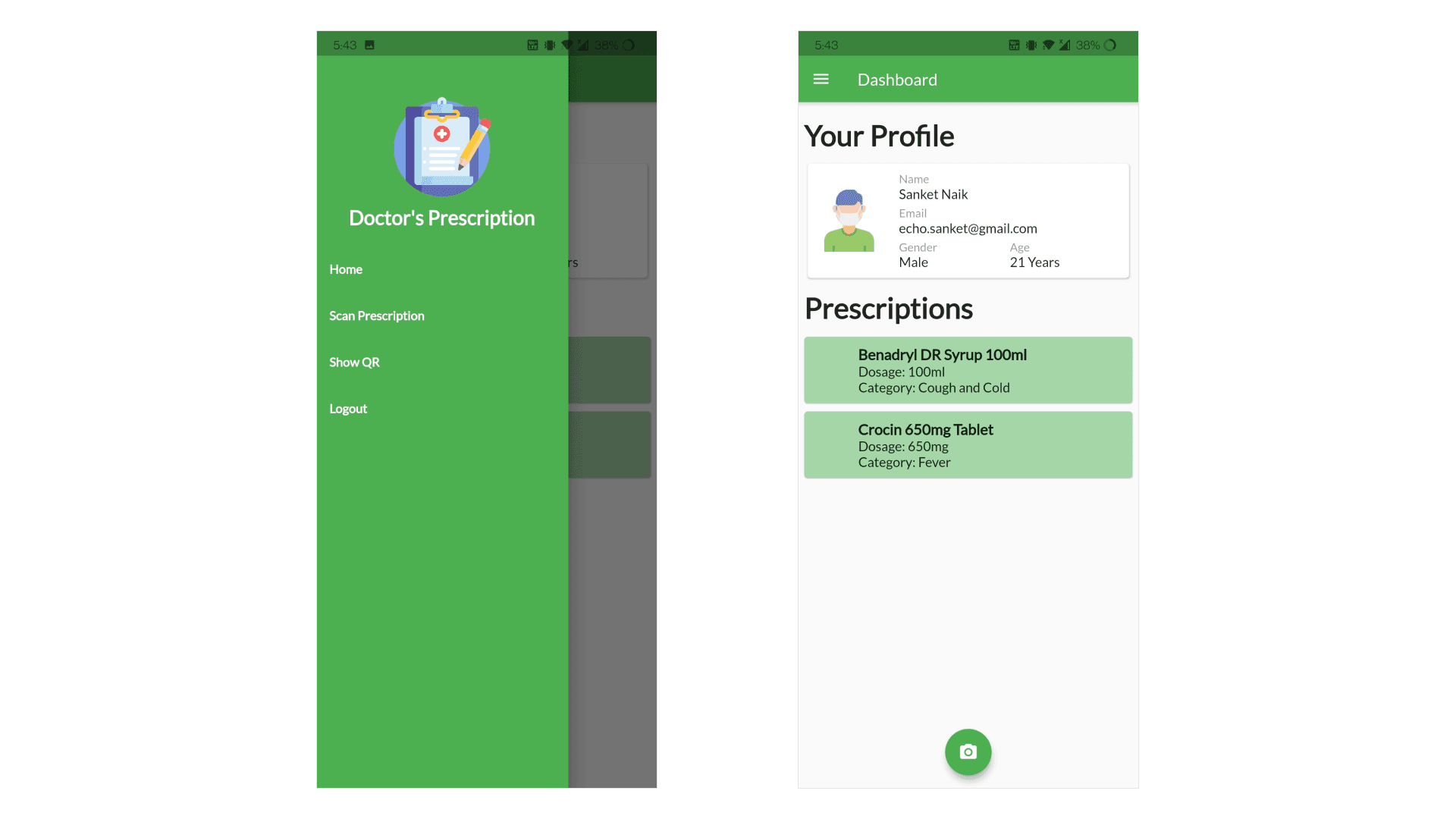 Patient's Dashboard Page
